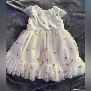 Carters 12 Month Three layer lined white dress with gold dots